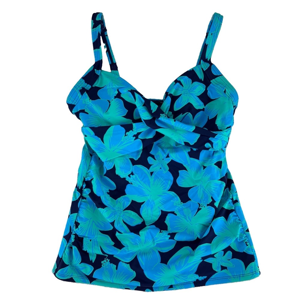Lands' End Wrap Front Tankini Swimsuit Top Size 2 Regular Blue‎ Floral